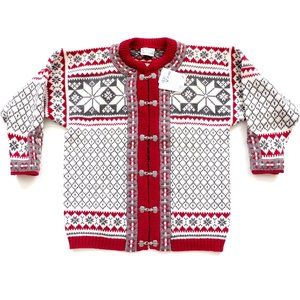 Norwegian Unisex Wool Fair Isle Cardigan Pewter Clasps Norway Mens XS Womens M/L